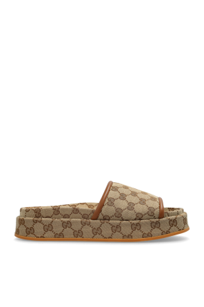 サンダル・ミュール GUCCI Women Sandals 816797 FAD9C 9745 Beige Women's GG platform sandal in beige and dark brown Original